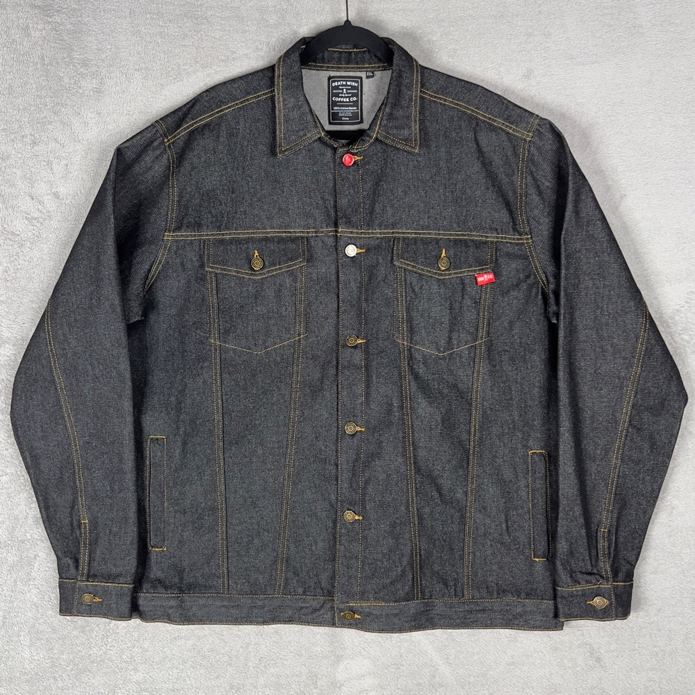 Death Wish Coffee Co.‎ Limited Edition Jean Jacket Men's 2XL Dark Wash Denim